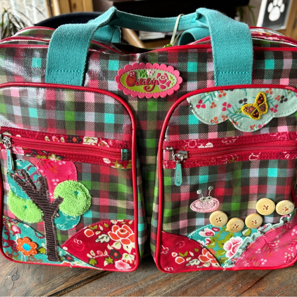Oilily Red and Green Tote with Vibrant Patterns